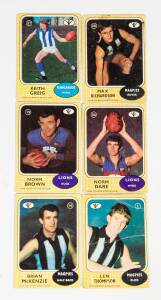 1972-89 Scanlens football cards, noted 1972 (7); 1973 (56); 1974 [111/132 + 56 spares]; 1975 [120/132 + 36 spares]; 1976 [95/132 + 6 spares]; 1977 [124/132 + 10 spares]; 1978 (103); 1987 (6); 1989 set [168]; also 1975 Sunblest [4/28] & 1999 Pace Farms [16