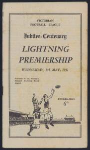 1951 Football Record "Jubilee-Centenary Lightning Premiership" featuring all 12 teams (won by Melbourne); plus other books including "Sporting Globe Football Book" for 1946 & 1948. Fair/Good condition.