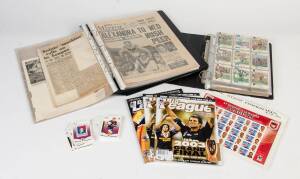 BALANCE OF COLLECTION, noted collection of Rugby League cards (500+); newspaper supplements in album; 1946-64 "Rugby League News" programmes (15); few autographs; large scrapbook c1950's. Inspection will reward.