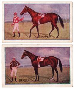 1907-09 horse racing cards, noted 1907 Sniders & Abrahams "Australian Racehorses", complete set [57], one Poor, others mainly G/VG; 1907 Sniders & Abrahams "Australian Jockeys", complete set [48], Fair/VG; 1908-09 Sniders & Abrahams "Australian Jockeys", 