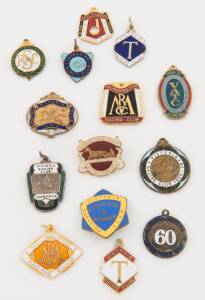 HORSE RACING BADGES: c1922-68 collection, noted Victoria Racing Club (6) with 1922-23, 1938-39, 1948-49, "J" 1964-65 & "T" (2); Melbourne Racing Club1960-61; VATC 1963-64; Mornington 1963-64; Seymour 1958-59; Tasmanian Turf Club 1927-28; Ascot, Richmond &