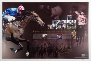 MAKYBE DIVA/ GLEN BOSS: "From Champion to Legend - How Makybe Diva Achieved Equine Immortality" prints (2), signed by jockey Glen Boss, limited edition 396 & 397/500, each 79x53cm.