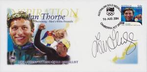 "2004 Official Australian Olympic Gold Medallist Personally Signed First Day Covers Collection", set of 17 signed Australia Post FDCs in album, with signatures including Ian Thorpe & Anna Meares. limited edition 12/500 [Retail price $1500].