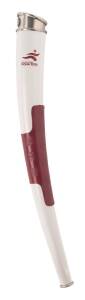 2006 DOHA ASIAN GAMES TORCH, white aluminium and red embossed leather, 73cm tall. VG condition.