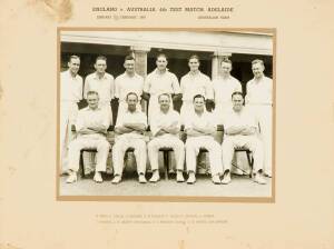 TEAM PHOTOGRAPHS: 1946-47 Australia 4th Ashes Test including Don Bradman (46x35cm); 1947-48 India Tour to Australia (43x35cm); 1973 Australian Tour to West Indies (42x38cm). Some soiling on mounts.