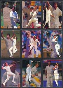1993-96 cricket cards in album, noted 1994 Futera "Elite XI" [11]; 1995 Futera "Bat 2 Ball" [10]; 1996 Futera "Freshman" [4/5] & "Specialists" [16]; Pogs (126). G/VG.