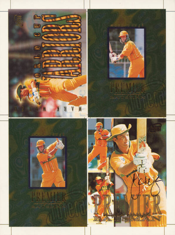 BALANCE OF CRICKET COLLECTION, noted 1993-1996 Futera cricket cards (95 total) including 1993 Futera "Honours Awards" [5]; 1994 4-Up cards [5]; "Damien Fleming Hat Trick"; 1996 Futera World Cup "Retrospectives" [15]; plus Aust States team sheets (13) & 19