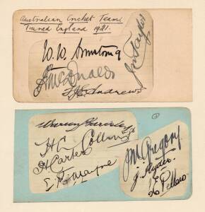 1921 AUSTRALIAN TEAM, autograph page with 11 signatures laid down, including Warwick Armstrong, Herb Collins, Warren Bardsley, Jack Gregory & Jack Ryder.