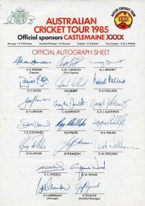TEAM SHEETS ALBUM No.1: c1985-94 team sheets in album, noted NSW (5), Qld (2), SA (5), Tas (2), Vic (23), WA (3); Derby (1), Durham (2), Essex (3), Glam (1), Glos (2), Hampshire (1), Kent (2), Lancs (1), Leics (4), Middlesex (2), Northants (4), Notts (3),