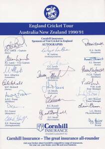 ENGLAND: Team sheets comprising 1990-91 to Aust/NZ (2); 1992 World Cup; 1996 v India; 1996 v Pakistan; 1996-97 to NZ; 1997; 1997 to Lahore & Sharjah (2); 1997 to Aust; 1998 v Sth Africa; 1998 3rd Test; 1998 to West Indies; 1998-99 to Aust; 1999 World Cup;