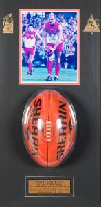 TONY LOCKET, "AFL Goal Kicking Record" with signature on "Sherrin" football, mounted with action photo, framed & glazed, overall 45x84cm.