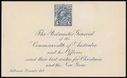 ONE PENNY: 1d impression in deep blue on Postmaster-General's Christmas and New Year Greetings Card BW #59DP(2), a couple of very minor blemishes on the reverse do not detract from the very fine appearance, Cat $6000. RPSofV Certificate (1975). The ACSC 
