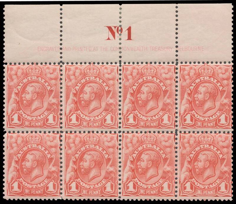 ONE PENNY: 1d pale red Imprint/Plate 'No 1' block of 8 (4x2) BW #59(1)z, plus similar 'No 2', 'No 3' & 'No 4' blocks of 8 (4x2), a few minor blemishes & a few hinge remainders, Cat $1175. (4 blocks)