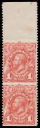 ONE PENNY: 1d carmine-red vertical pair Imperforate Horizontally from Plate 2 BW #59bb (SG 17b) from the top of the sheet [4/14], the lower unit with an ironed-out horizontal crease & some gum-loss, Cat $3500 (&pound;2250). The ACSC states "One sheet from Plat
