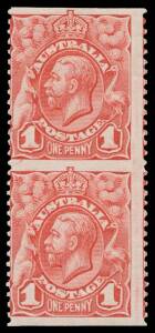 ONE PENNY: 1d carmine-red vertical pair Imperforate Horizontally from Plate 2 BW #59bb (SG 17b), the lower unit with a very minor thin in the margin at the base, Cat $3500 (£2250).