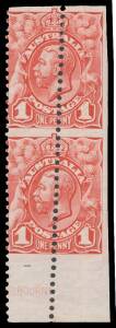 ONE PENNY: 1d carmine-red vertical pair Imperforate Horizontally from Plate 2 BW #59bb from the base of the sheet [85/95] additionally Imperf at the Base and at Right with a slightly Diagonal Row of Aberrant Vertical Perfs BW #59bb(var), vertical crease &