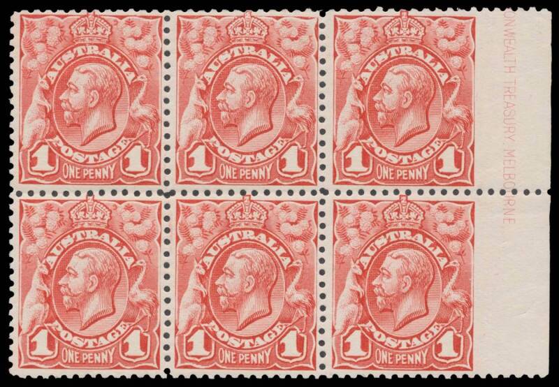 ONE PENNY: 1d rose-red marginal block of 6 (3x2) from the right of the sheet Imperforate at Right BW #59bf, very lightly mounted, Cat $2500+. Superb! This block has been plated as Plate 3 [68-70/78/80].