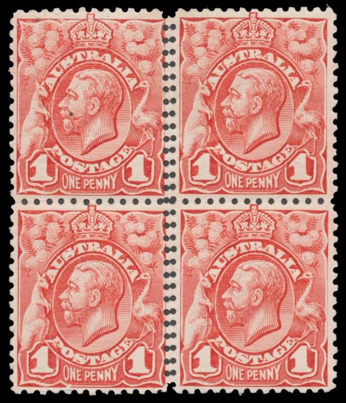 ONE PENNY: 1d rose-red block of 4 with central Double Vertical Perforations BW #59bi, very lightly mounted, Cat $350+. Superb!