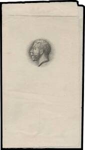 ONE POUND: Die proof for an unframed KGV sideface portrait as for the 2d but slightly larger, in black on thin wove paper (112x104mm, folded to 57mm wide for display) BW #61DP(1), a couple of very minor peripheral tears well clear of the impression, Cat $