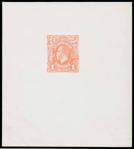 THE PERKINS BACON DIE PROOFS: State 1 die proof of the completed design with a solid field behind the King's head now with cleared surrounds, in bright vermilion on highly glazed thin card (88x98mm) BW #70(DP)11Ab, Cat $16,000. Superb! Ex Perkins Bacon Ar