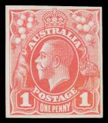 THE PERKINS BACON DIE PROOFS: State 1 die proof of the completed design with a solid field behind the King's head now with cleared surrounds, in bright red on highly glazed thin card reduced to stamp-size BW #70(DP)11Cc, Cat $6000. Ex Perkins Bacon Archiv