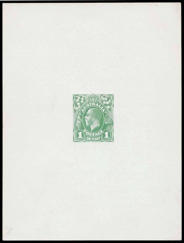 THE PERKINS BACON DIE PROOFS: State 1 die proof of the completed design with a solid field behind the King's head now with cleared surrounds, in green on highly glazed thin card (94x125mm) with no endorsements or cachet BW #70(DP)11Eb, Cat $15,000. Ex Per