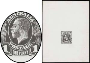 THE PERKINS BACON DIE PROOFS: State 1a (Scratched Die) die proof as State 1 with a Very Fine White Diagonal Scratch from the Kangaroo's Paws to the Emu's Feet on highly glazed thin card (94x125mm) with no endorsements or cachet, Cat $16,000+. A unique & t