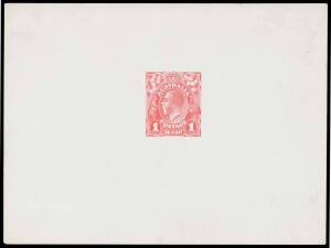 THE PERKINS BACON DIE PROOFS: State 2 die proof with a field of horizontal lines behind the King's head, in bright red on highly glazed thin card (125x94mm) with no endorsements on the face BW #70(DP)12Bb, endorsed on the reverse "2nd state of die proof" 