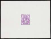 THE PERKINS BACON DIE PROOFS: State 2 die proof with a field of horizontal lines behind the King's head, in bright violet on highly glazed thin card (124x93mm) with no endorsements BW #70(DP)12Dc, Cat $15,000. Beautiful & unique! Ex Perkins Bacon Archives