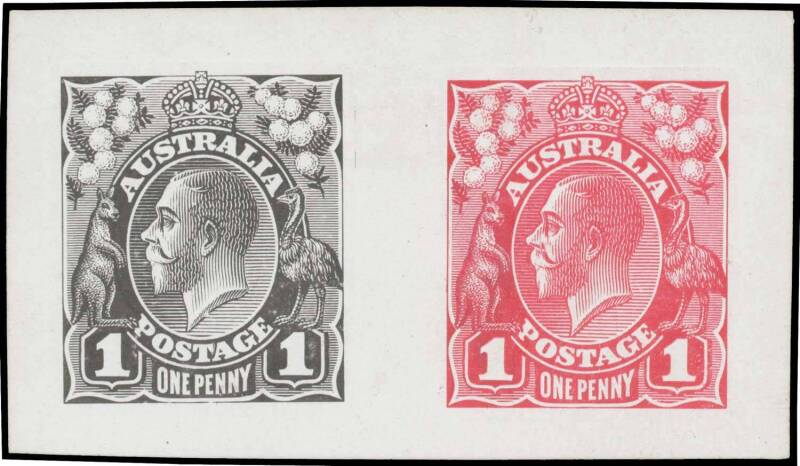 THE PERKINS BACON DIE PROOFS: State 2 die proof with a field of horizontal lines behind the King's head, two impressions in black & in rose-carmine ("carmine-rose" in the ACSC) on highly glazed thin card (reduced to 60x35mm) BW #70(DP)12G, Cat $30,000. Un