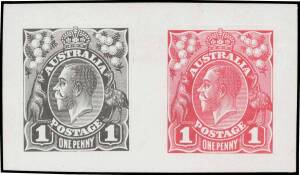 THE PERKINS BACON DIE PROOFS: State 2 die proof with a field of horizontal lines behind the King's head, two impressions in black & in rose-carmine ("carmine-rose" in the ACSC) on highly glazed thin card (reduced to 60x35mm) BW #70(DP)12G, Cat $30,000. Un