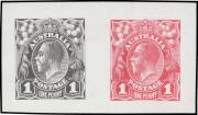 THE PERKINS BACON DIE PROOFS: State 2 die proof with a field of horizontal lines behind the King's head, two impressions in black & in rose-carmine ("carmine-rose" in the ACSC) on highly glazed thin card (reduced to 60x35mm) BW #70(DP)12G, Cat $30,000. Un