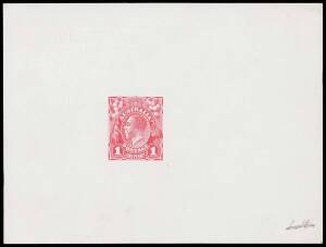 THE PERKINS BACON DIE PROOFS: State 3 die proof with the King's nose now straightened & the lined background slightly modified, in carmine-red on highly glazed thin card (125x94mm) with manuscript "4th" at lower-right erased & otherwise without endorsemen