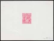 THE PERKINS BACON DIE PROOFS: State 4 die proof with the Emu's feathers & neck re-engraved, in carmine-red on highly glazed thin card (125x94mm) with manuscript "4th State" at lower-right BW #70DP(14)Bb with an unusual "belt & buckle" Perkins Bacon cachet