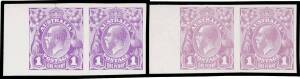 THE PERKINS BACON IMPERFORATE PLATE PROOFS: Horizontal plate proof pairs in black, shades of red x3, bright violet & mauve on glazed ungummed thin card BW #70PP(2)A B C D & E, all but the first are marginal, Cat $4600+. Several are superb! (6 pairs)