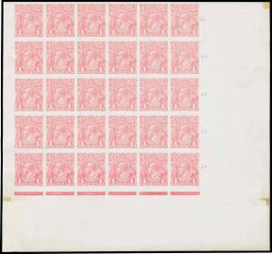 THE PERKINS BACON IMPERFORATE PLATE PROOFS: 1d in pale carmine on glazed ungummed thin card BW #70PP(2)B lower-right quarter-sheet of 30 (6x5) from Pane IV with "Jubilee Lines" below the lower six units, enormous margins at right & base & the virtually co