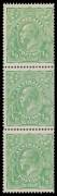 HALFPENNY GREEN COMB PERF: &frac12;d green vertical coil strip of 3 from Electro 2 [L4/10/16] with characteristic trimmed perfs at right, the upper unit with marginal coil join still attached behind. Unlisted in the ACSC because of the potential to "create" such