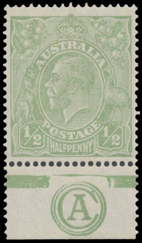 HALFPENNY GREEN COMB PERF: ½d green 'CA' Monogram single BW #63(3)za, well centred, a couple of tiny blemishes, Cat $8500. The ACSC states "Electro 3 monograms are rare".