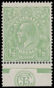 HALFPENNY GREEN COMB PERF: ½d green 'JBC' Monogram single BW #63(3)zc, unmounted, Cat $8500+ (mounted).