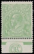 HALFPENNY GREEN COMB PERF: ½d green 'JBC' Monogram single BW #63(3)zc, unmounted, Cat $8500+ (mounted).