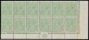 HALFPENNY GREEN COMB PERF: ½d green lower-right corner block of 12 (6x2) with 'JBC' Monogram BW #63(3)zb, well centred, some perf reinforcement & hinge remainders, a few gum blemishes that don't detract from the very fine facial appearance, Cat $12,500+ (