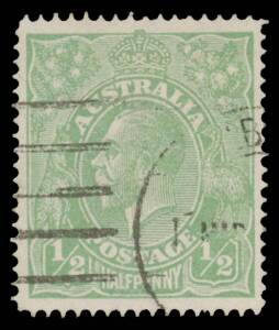 HALFPENNY GREEN SINGLE-LINE PERF: ½d pale green BW #64B (20a), exceptional centring, Melbourne machine cancellation, Cat $1000 (£550). Michael Drury Certificate (2015).