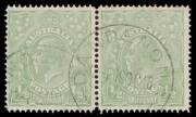 HALFPENNY GREEN SINGLE-LINE PERF: &frac12;d pale green BW #64B (SG 20a) horizontal pair, well centred, light 'DANDENONG/19OC16/VIC' cds, Cat $2000+ (&pound;1100+). Superb! A rare multiple & probably the finest of the 10 or so used pairs recorded. Michael Drury Certifi