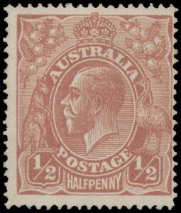 HALFPENNY COLOUR TRIAL: 1921 ½d perforated plate proof in lilac-brown on watermarked paper BW #66(PP)1, no gum, Cat $40,000. A great rarity and, in our opinion, one of the most outstanding KGV Head proofs. One of only two examples recorded. Ex the Estate 