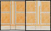 HALFPENNY ORANGE: &frac12;d orange Two-Line Harrison Imprint blocks of 4 from Electro 7 BW #66(7)z State 1 (intact central "Jubilee Lines") & State 2 (central "Jubilee Lines" broken at upper-right), plus a State 2 imprint block of 8 with the Watermark Inverted B