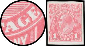 ONE PENNY RED SINGLE-LINE PERF: Plate 2: 1d plate proof block of 4 [39-40/45-46] in black & a single [40] in carmine-rose on glazed ungummed thin card BW #70PP(2)A & C both with Thin 'G', Cat $1600++ (as normal singles). Ex Greg Deleuil. (2 items)