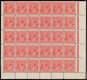 ONE PENNY RED SINGLE-LINE PERF: 1d carmine-red No Monogram block of 30 (6x5) from the lower-right of the sheet BW #70(3)za, well centred, some minor perf separation/rejoining in the margins only, all units are unmounted, Cat $4500++ for a mounted corner s