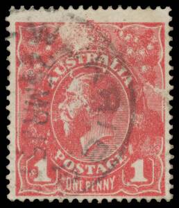 ONE PENNY RED COMB PERF SMOOTH PAPER: 1d carmine Major "Tin Shed" Variety (Splodgy King), 'WERRIBEE/25MR15/VIC' cds. A nice example of a lack of sizing in the paper causing white voids in parts of the design. Chris Ceremuga Certificate (2005) states "Genu