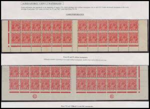 ONE PENNY RED COMB PERF SMOOTH PAPER: 1d carmine matching blocks of 24 (12x2) from the base of Plates 2 and 4, the first with No Monograms BW #71(2)z & za, a trifle aged & minor hinge remainders but most units including both No Monogram strips of 3 are un