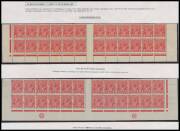 ONE PENNY RED COMB PERF SMOOTH PAPER: 1d carmine matching blocks of 24 (12x2) from the base of Plates 2 and 4, the first with No Monograms BW #71(2)z & za, a trifle aged & minor hinge remainders but most units including both No Monogram strips of 3 are un